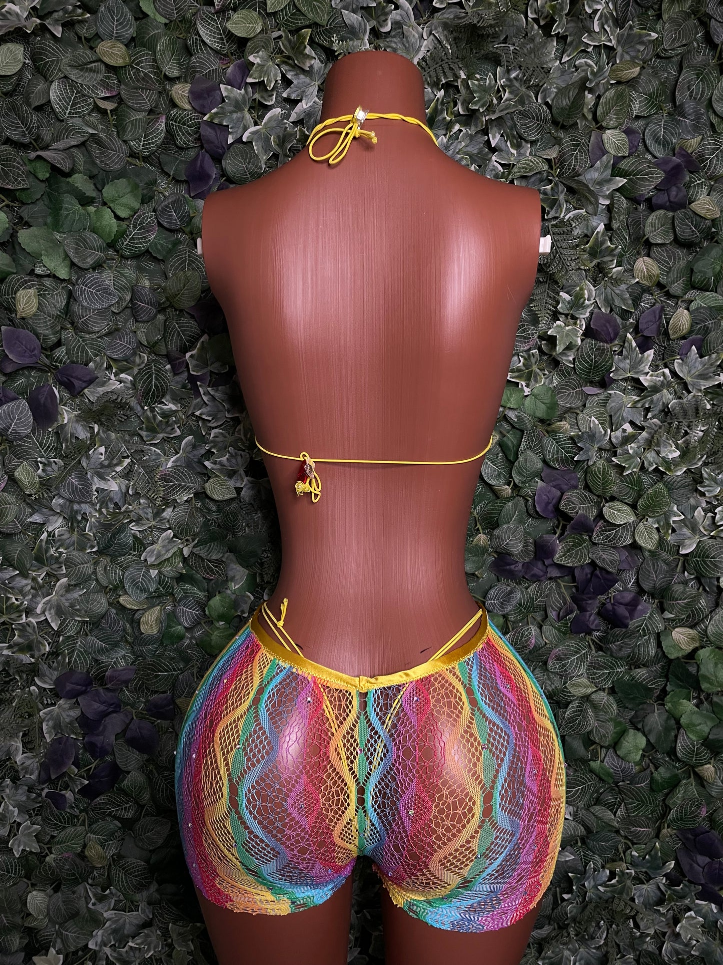 Yellow Rainbow fishnet short set