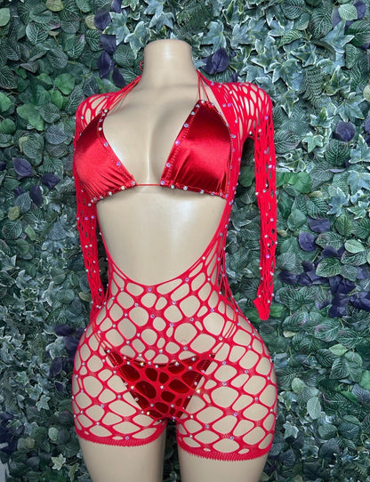 Red fishnet jumpsuit