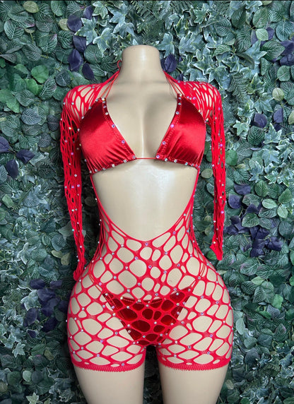 Red fishnet jumpsuit