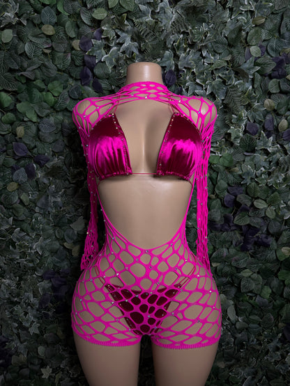 Pink fishnet jumpsuit